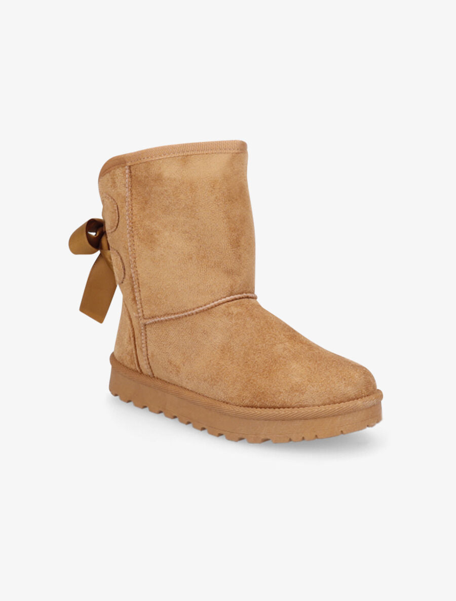 Boots fourrées à chevilles à noeud - Camel - 2