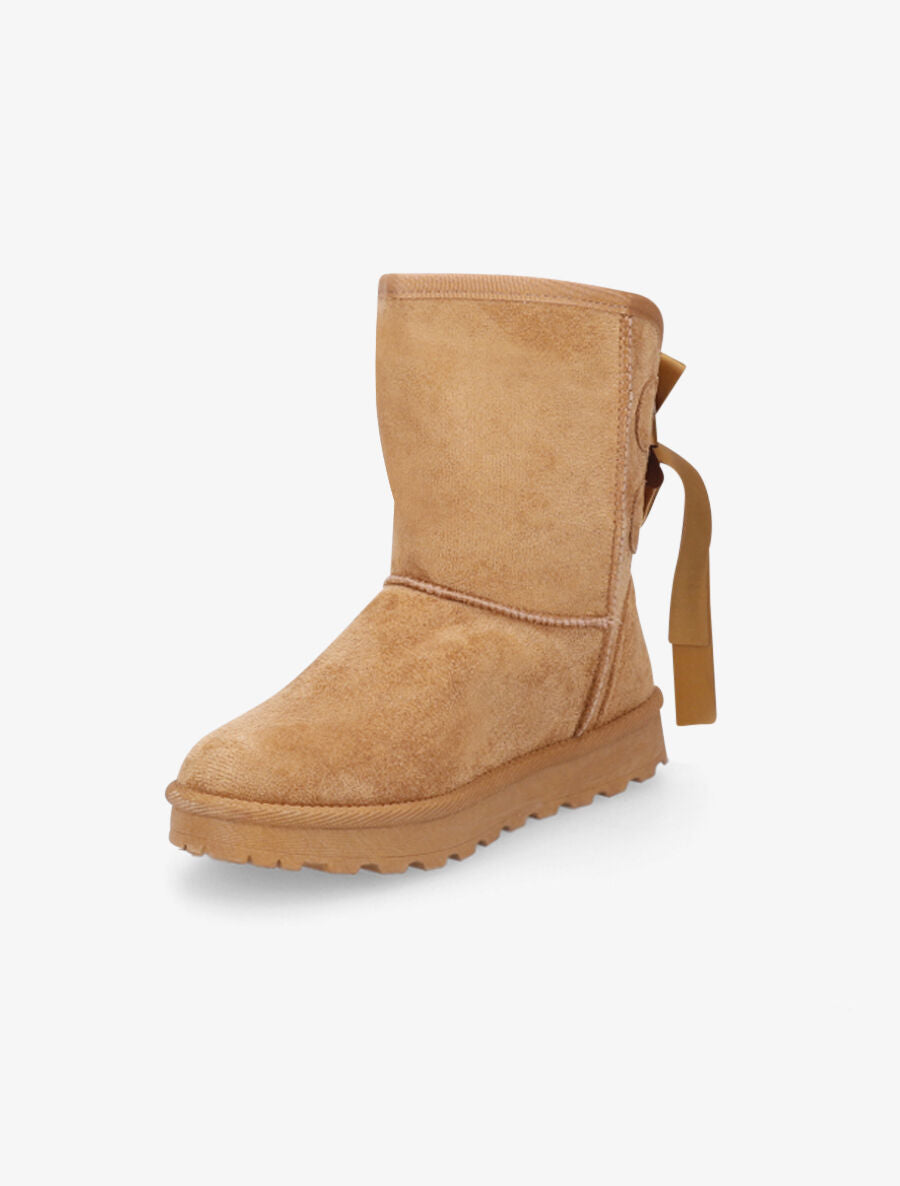 Boots fourrées à chevilles à noeud - Camel - 3