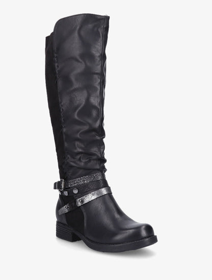Bottes bi-matière à multi lanières irisées et python - Noir - 2