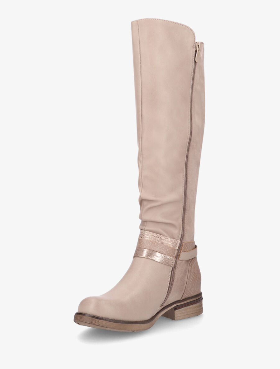 Bottes bi-matière à multi lanières irisées et python - Beige - 3