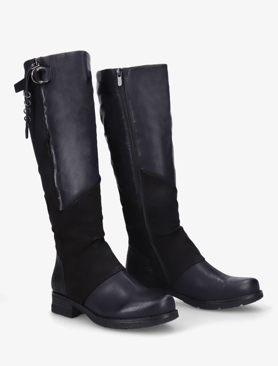 Bottes bi-matière à talon stylisé - Noir - 4