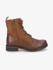 Bottines bi-matière et talon texturé - Camel - 1