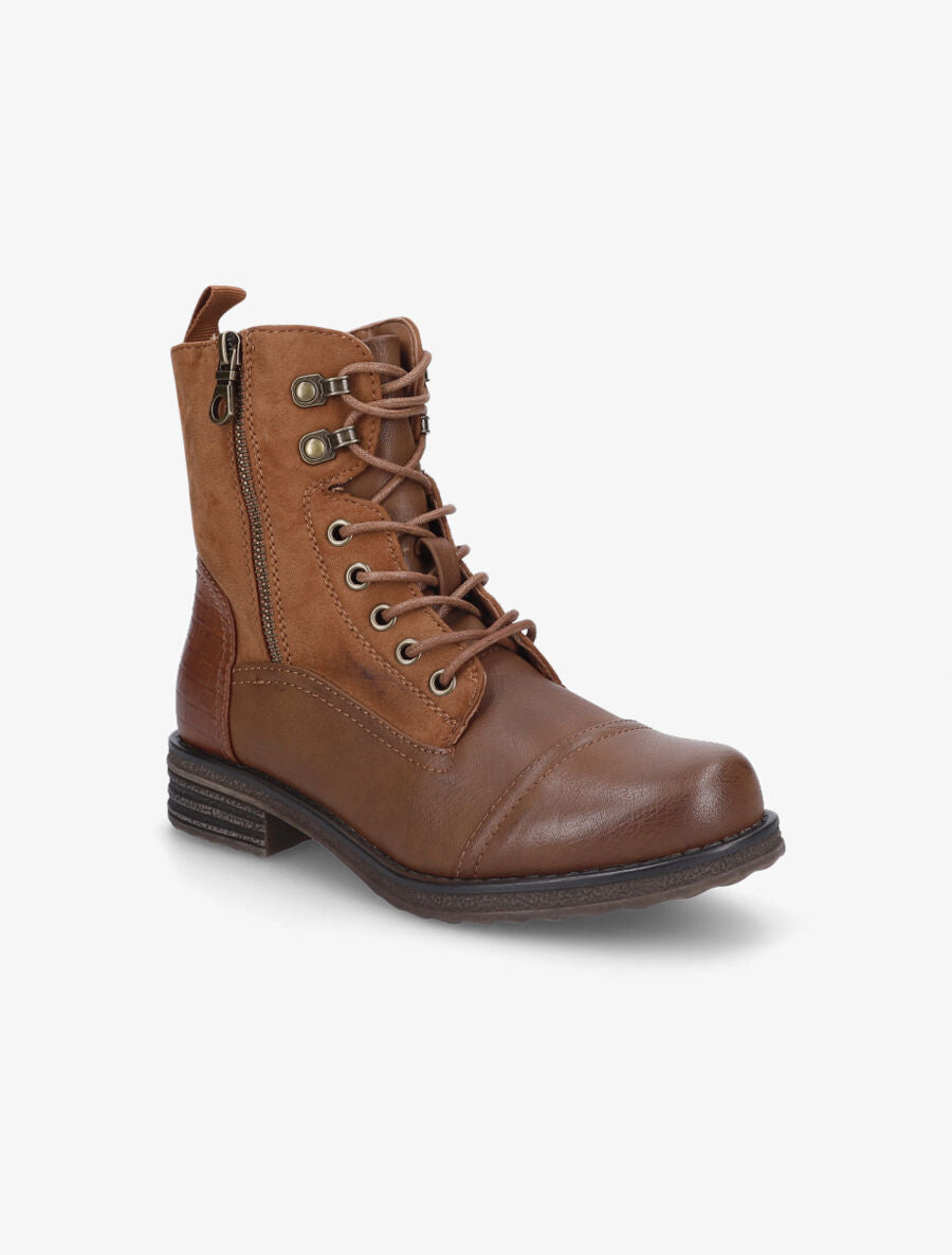 Bottines bi-matière et talon texturé - Camel - 2