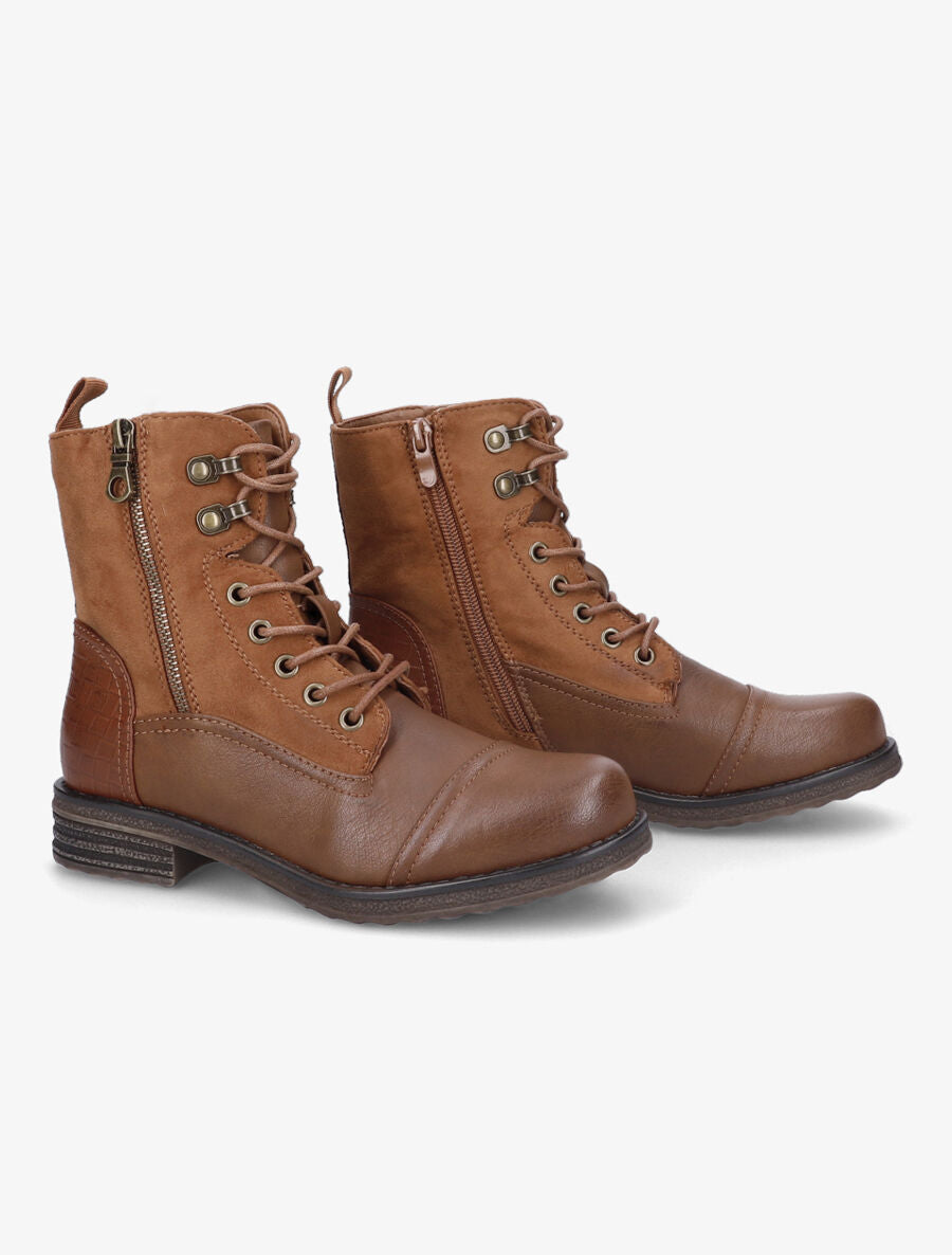Bottines bi-matière et talon texturé - Camel - 4