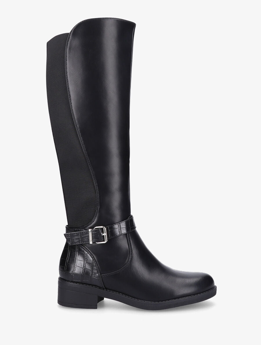 Bottes élastiquées à contrefort effet croco - Noir - 5