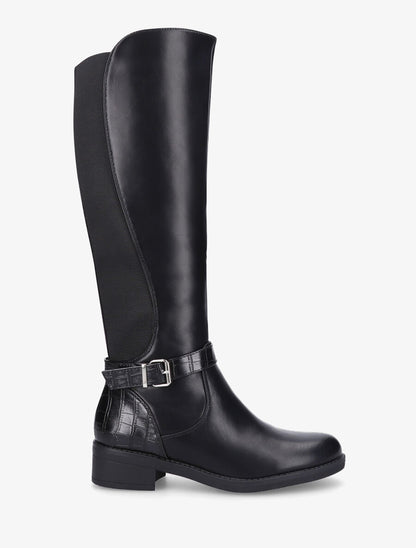 Bottes élastiquées à contrefort effet croco - Noir - 5