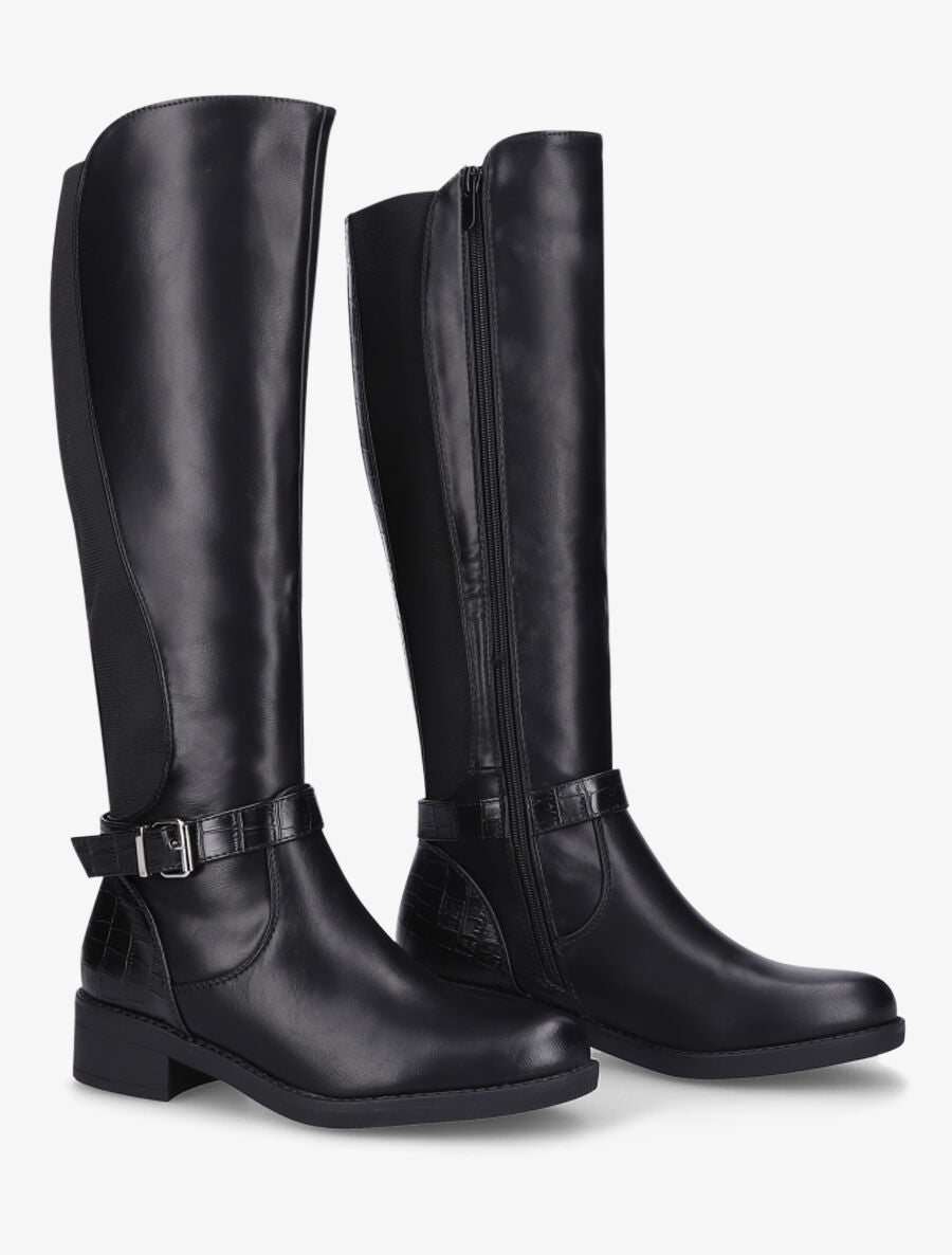 Bottes élastiquées à contrefort effet croco - Noir - 4