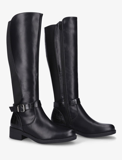 Bottes élastiquées à contrefort effet croco - Noir - 4