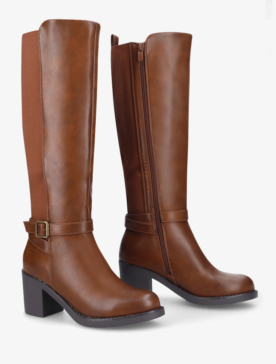 Bottes élastiquées à talon - Camel - 4