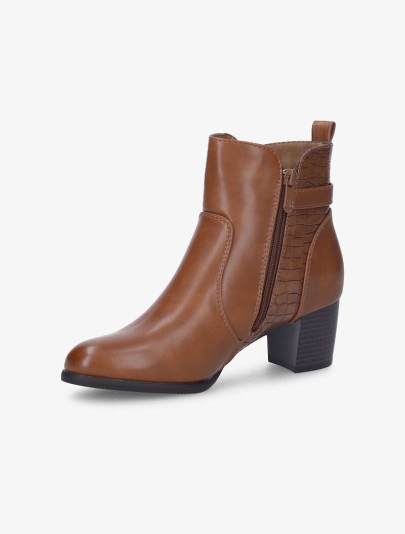 Bottines à détail croco - Camel - 4