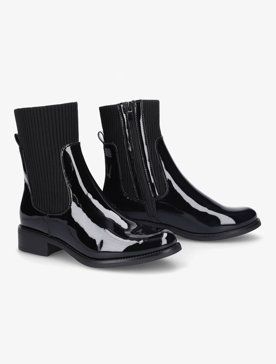 Bottines montantes en simili verni - Noir - 4