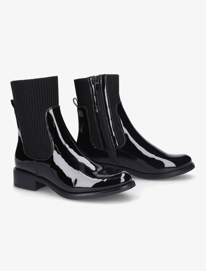 Bottines montantes en simili verni - Noir - 4