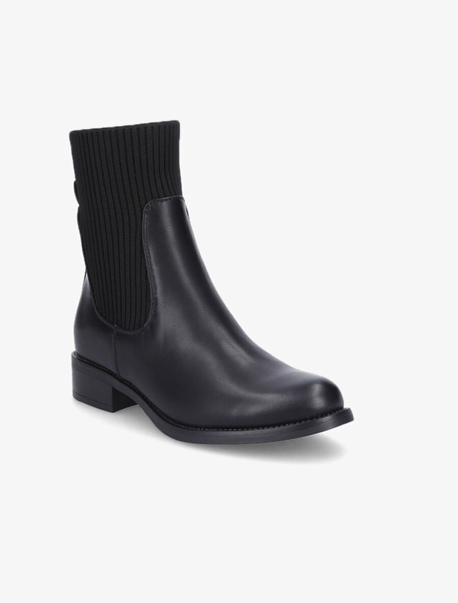 Bottines montantes en simili et tissu côtelé - Noir - 2