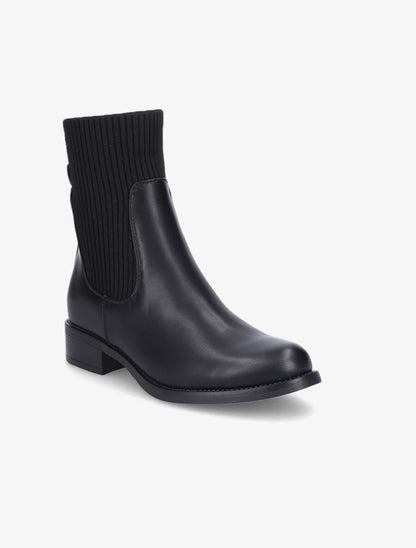 Bottines montantes en simili et tissu côtelé - Noir - 2