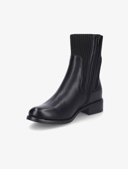 Bottines montantes en simili et tissu côtelé - Noir - 3