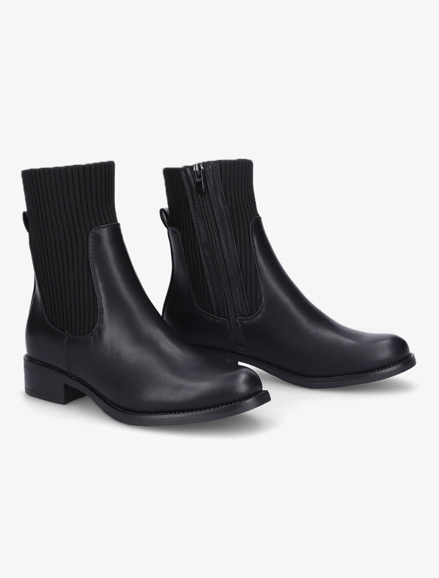 Bottines montantes en simili et tissu côtelé - Noir - 4