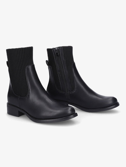 Bottines montantes en simili et tissu côtelé - Noir - 4