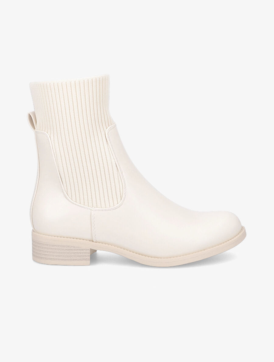 Bottines montantes en simili et tissu côtelé - Beige - 1