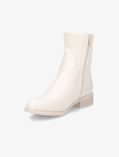 Bottines montantes en simili et tissu côtelé - Beige - 3