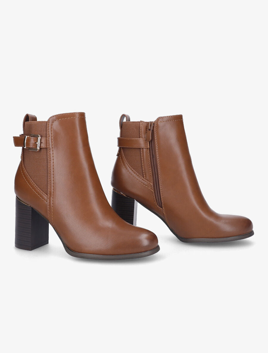 Bottines à talon et boucle - Camel - 4