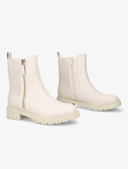 Bottines élastiquées à zip décoratif - Beige - 4
