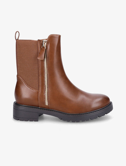 Bottines élastiquées à zip décoratif - Camel - 1
