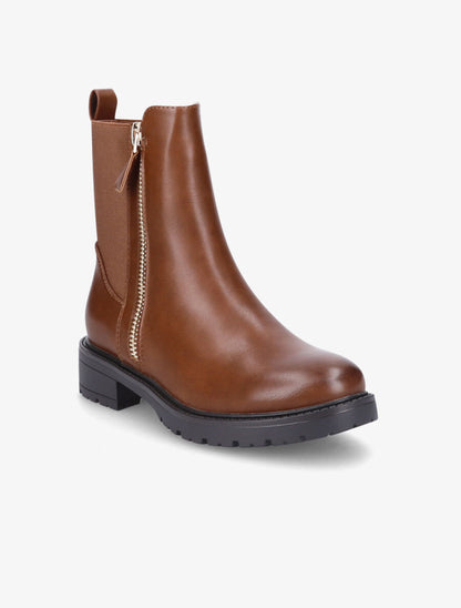 Bottines élastiquées à zip décoratif - Camel - 2