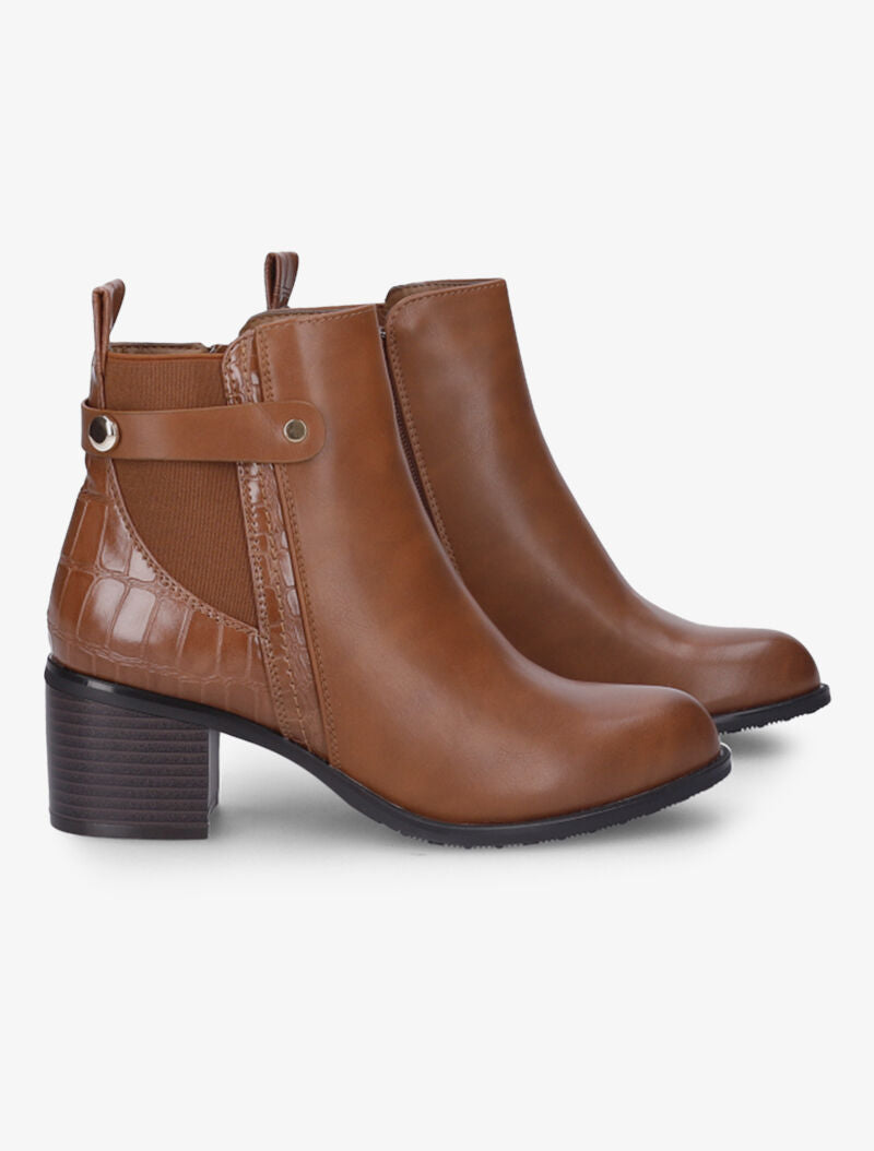 Bottines à contrefort croco et élastiqué - Camel - 4