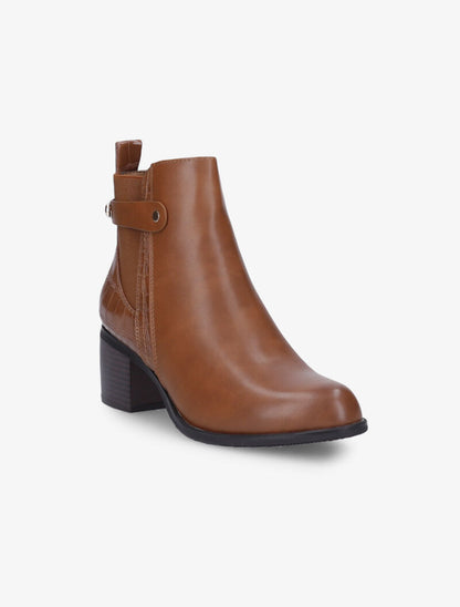 Bottines à contrefort croco et élastiqué - Camel - 2