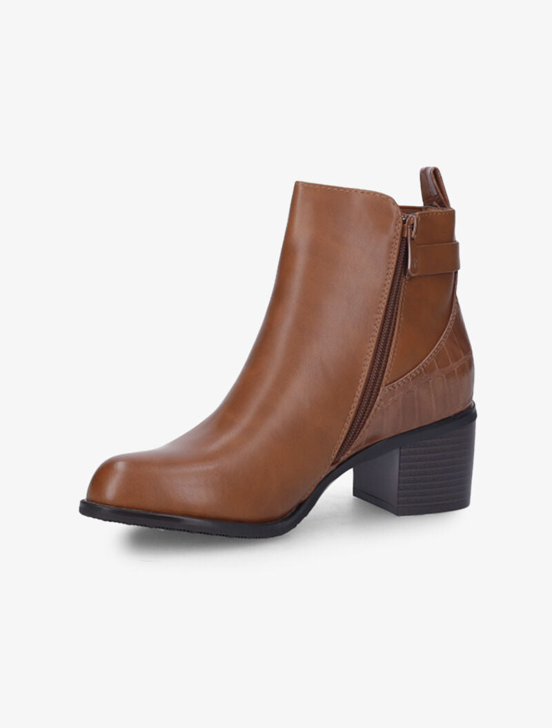 Bottines à contrefort croco et élastiqué - Camel - 3