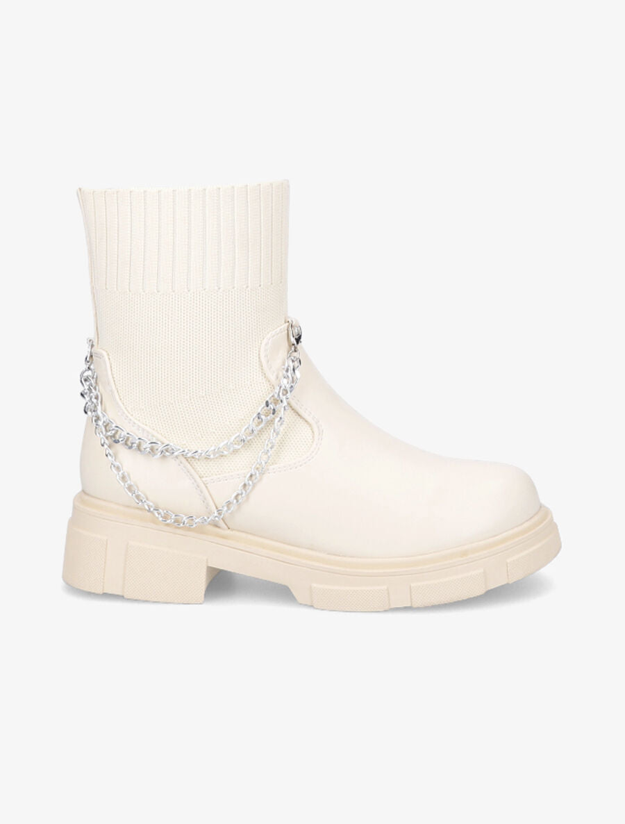 Bottines chaussettes et chaînettes amovibles - Crème - 1