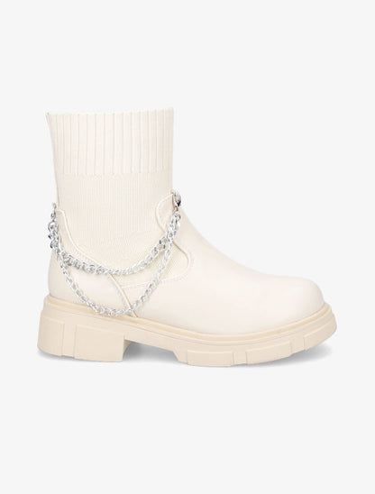 Bottines chaussettes et chaînettes amovibles - Crème - 1