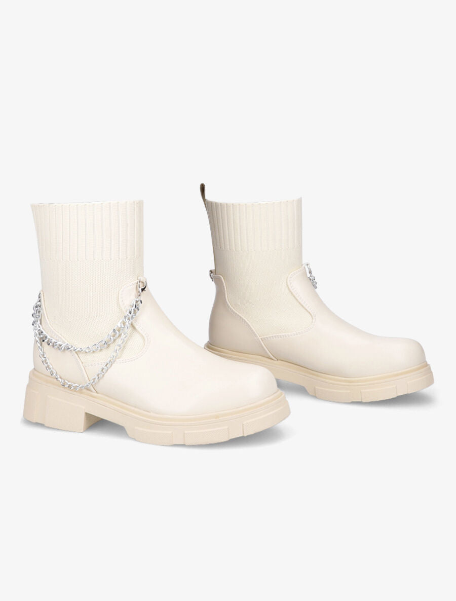 Bottines chaussettes et chaînettes amovibles - Crème - 4