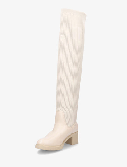 Cuissardes en tissu côtelé et simili - Beige - 3