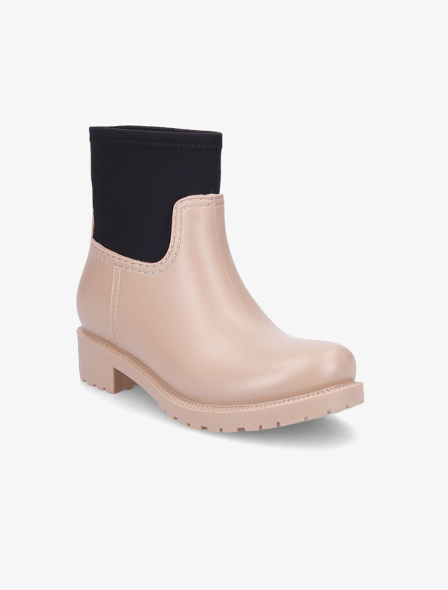 Bottines en caoutchouc et tissu - Beige - 2