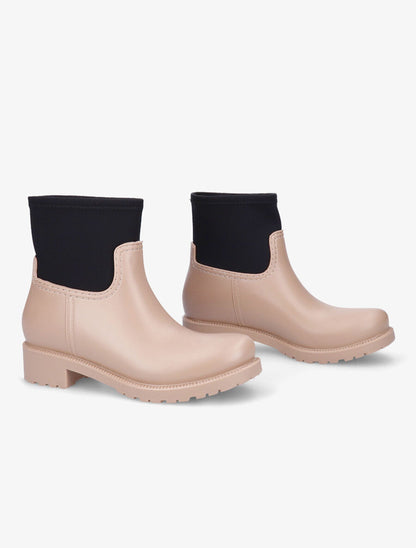 Bottines en caoutchouc et tissu - Beige - 4