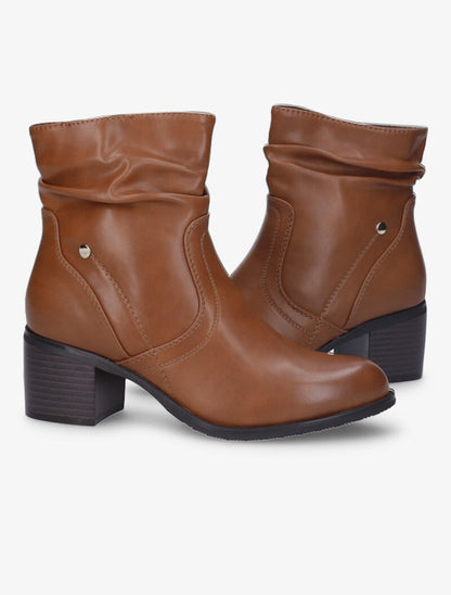 Bottines effet plissé à coutures stylisées - Camel - 1