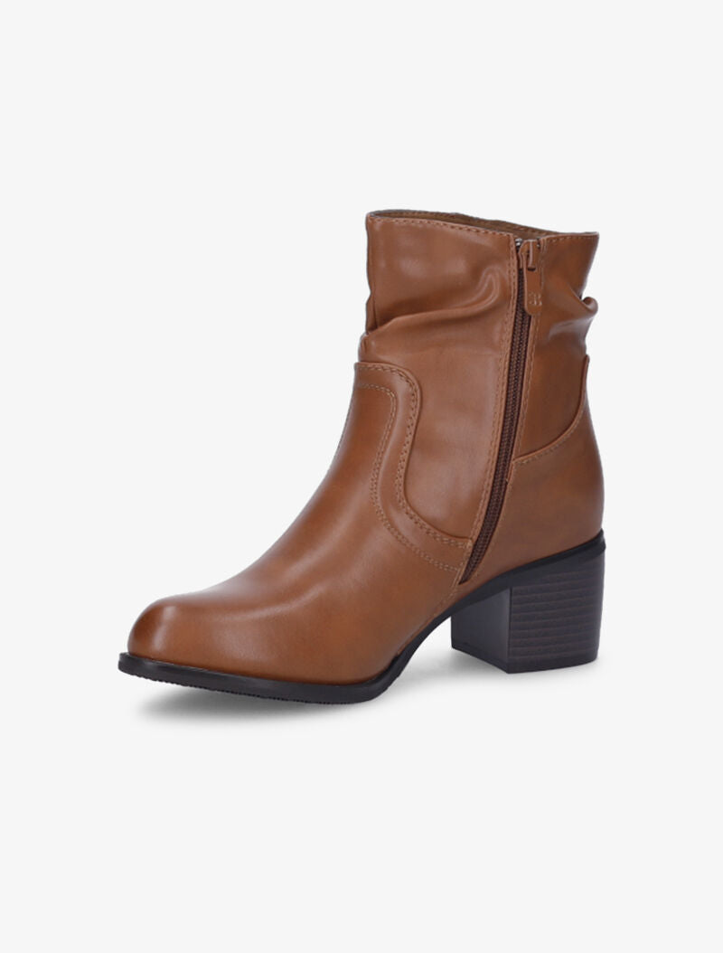 Bottines effet plissé à coutures stylisées - Camel - 4