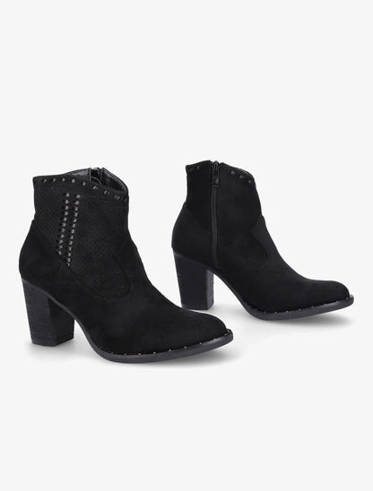 Bottines style santiag en suédine - Noir - 4
