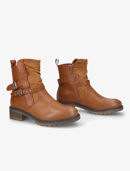 Bottines en simili et en suédine - Camel - 4