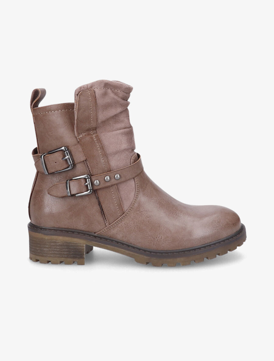 Bottines en simili et en suédine - Taupe - 1