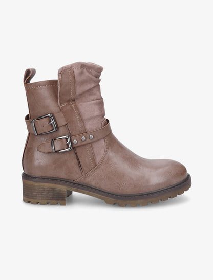 Bottines en simili et en suédine - Taupe - 1