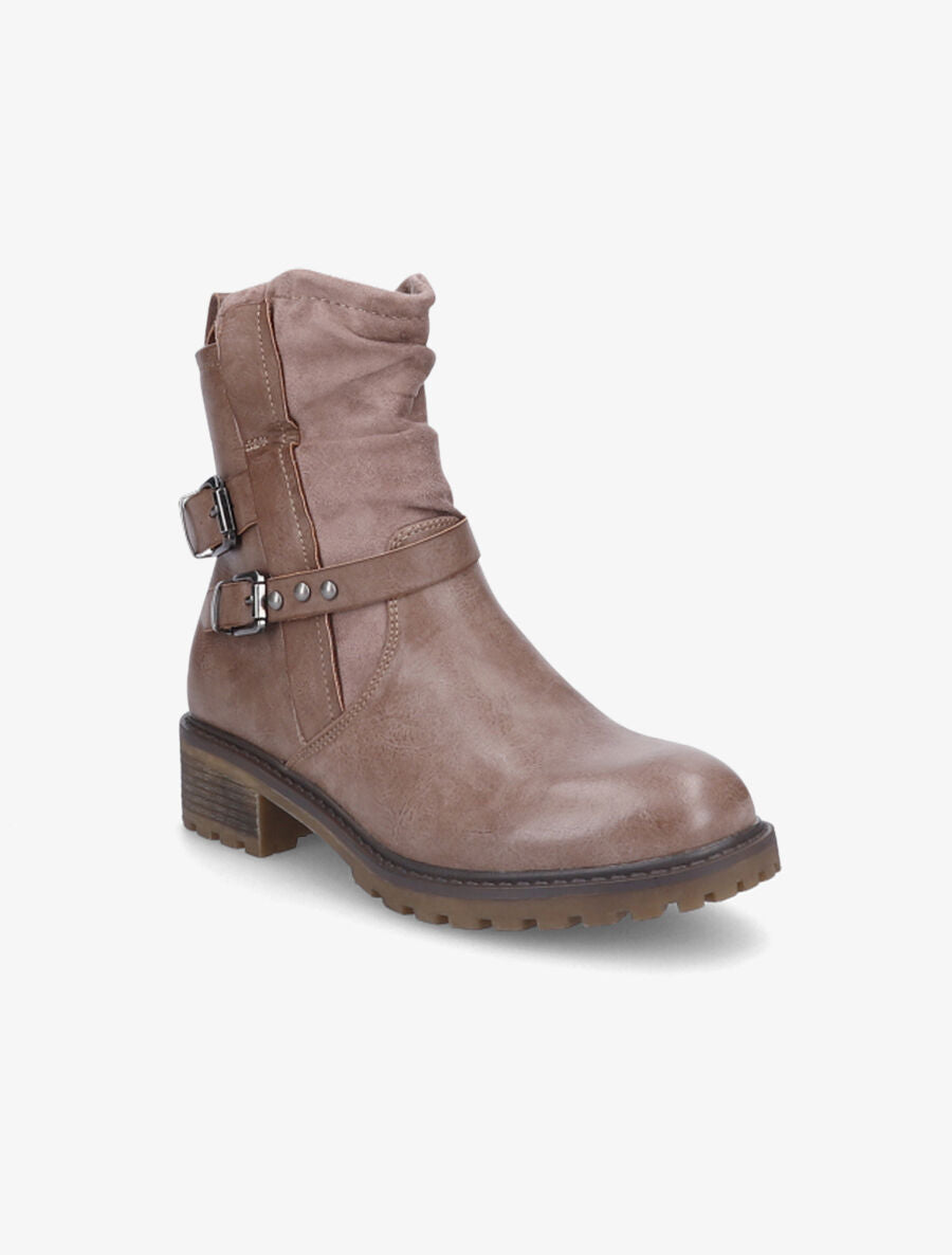 Bottines en simili et en suédine - Taupe - 2