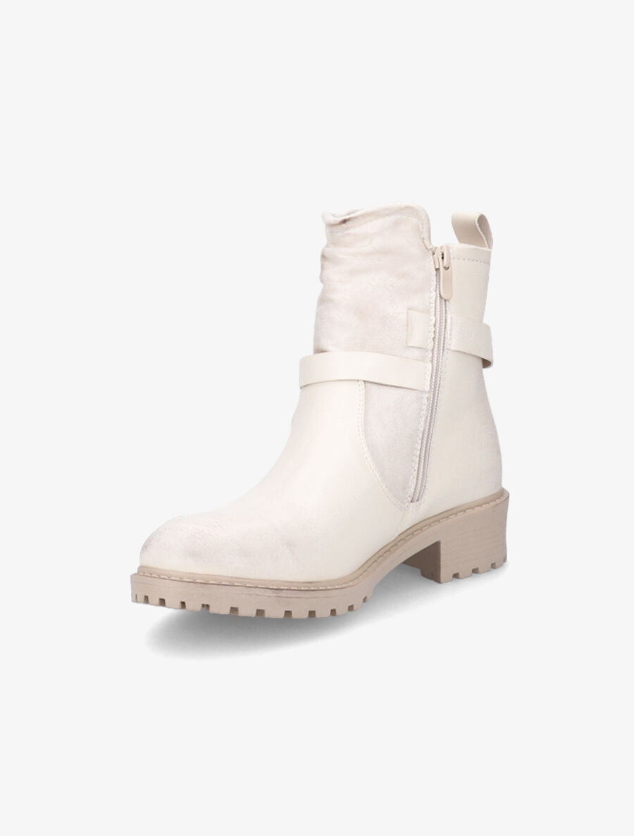 Bottines en simili et en suédine - Crème - 3