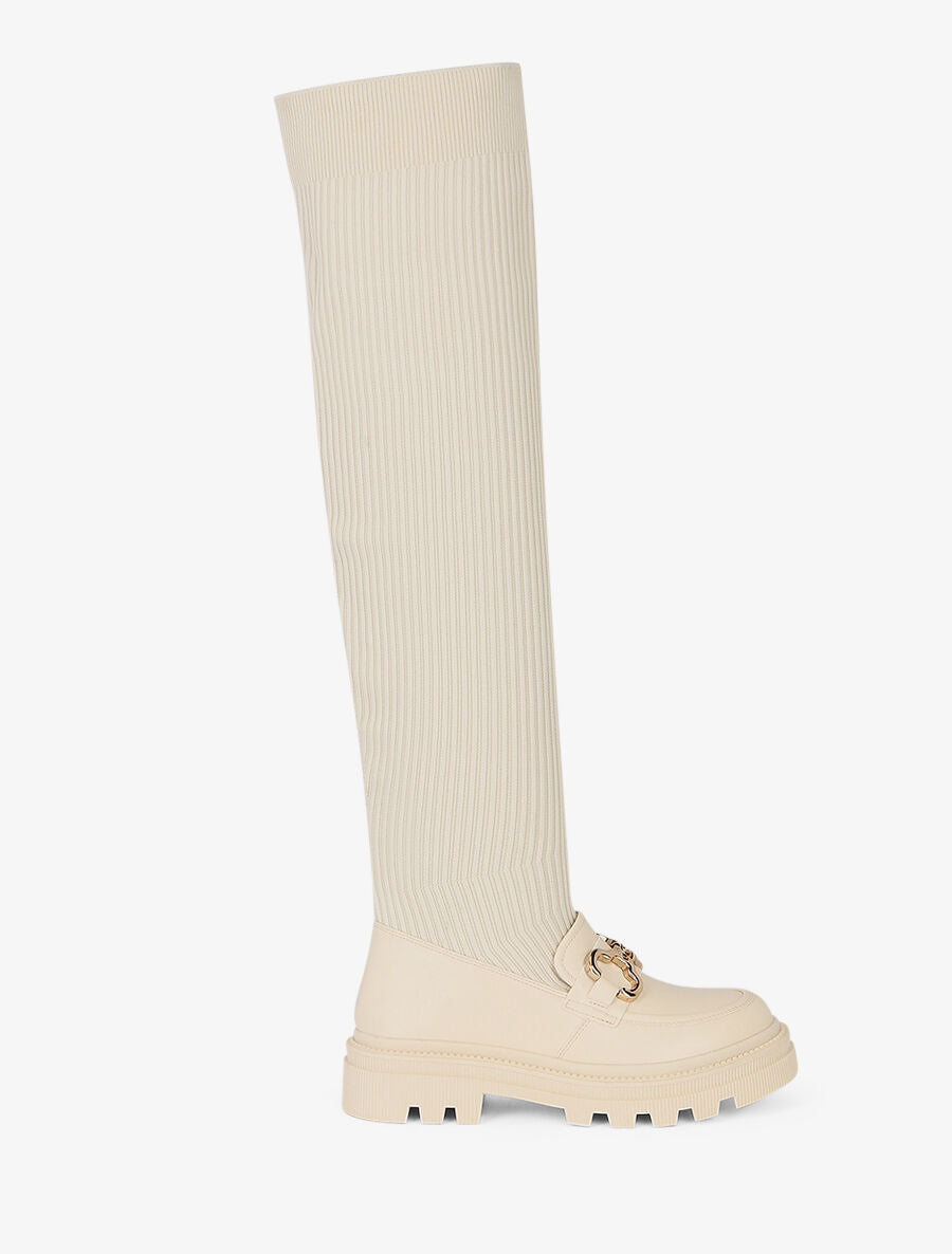 Cuissardes style chaussette à boucle - Beige - 1