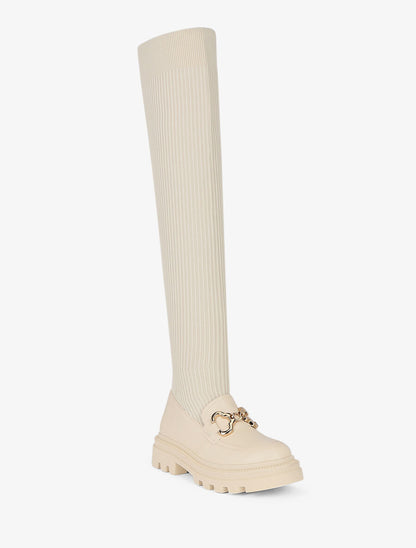 Cuissardes style chaussette à boucle - Beige - 3