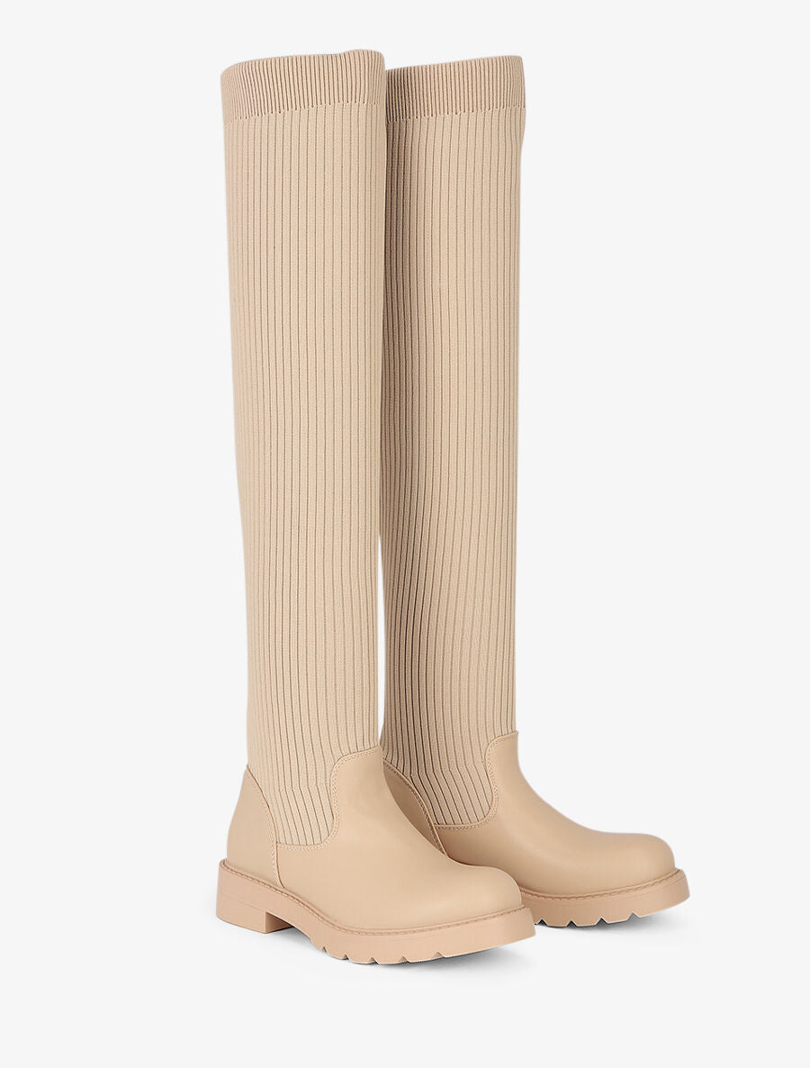 Cuissardes plates style chaussettes - Taupe - 4