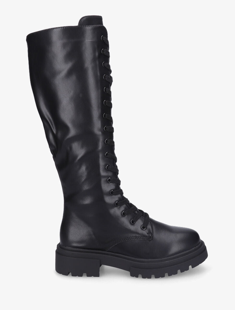Bottes en simili à lacets - Noir - 1