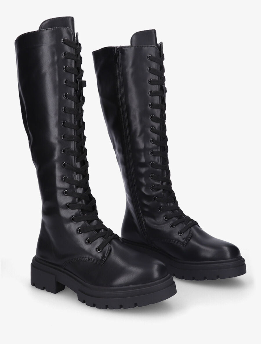 Bottes en simili à lacets - Noir - 4