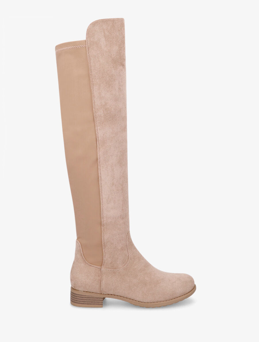 Bottes plates en suédine et tissu - Taupe - 1